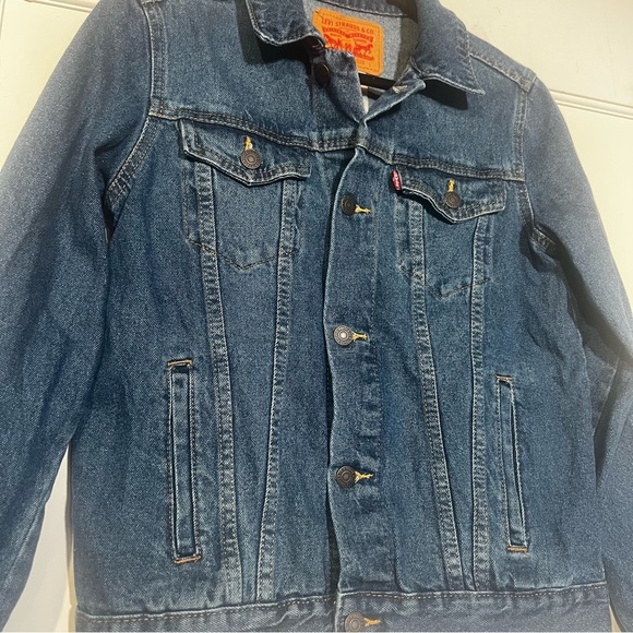 Levi's Trucker Denim Jacket Darker Wash Kid's Size Large / Women's Small Blue - Picture 3 of 9